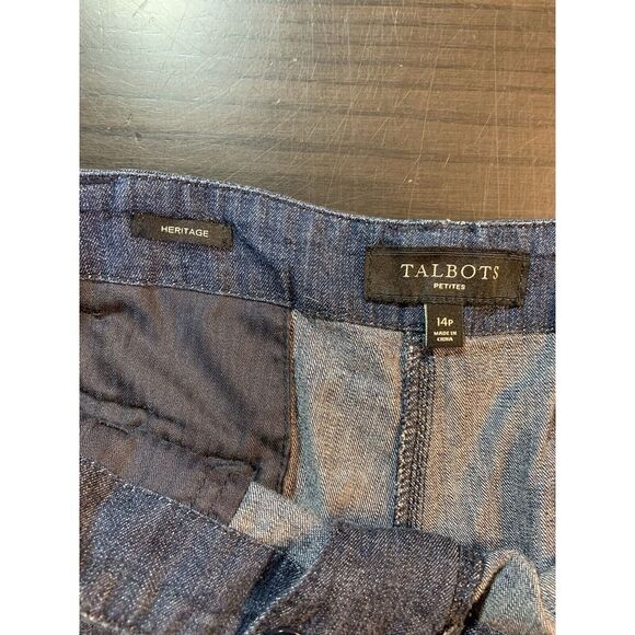 Talbots Heritage Wide Leg Capri Pants Womens 14P Blue Chambray Preppy Coastal - Picture 6 of 13